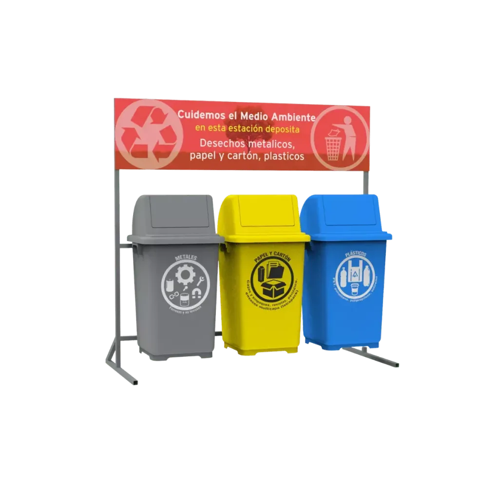 Estación de reciclaje ecol 270 hd3 de tres contenedores en línea