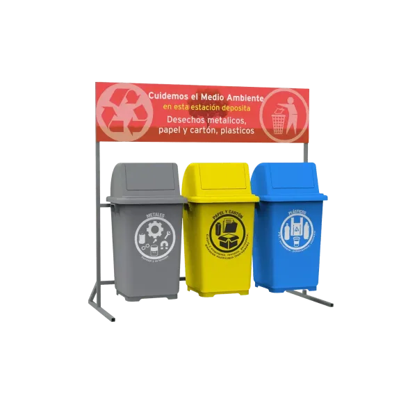 Estación de reciclaje ecol 270 hd3 de tres contenedores en línea
