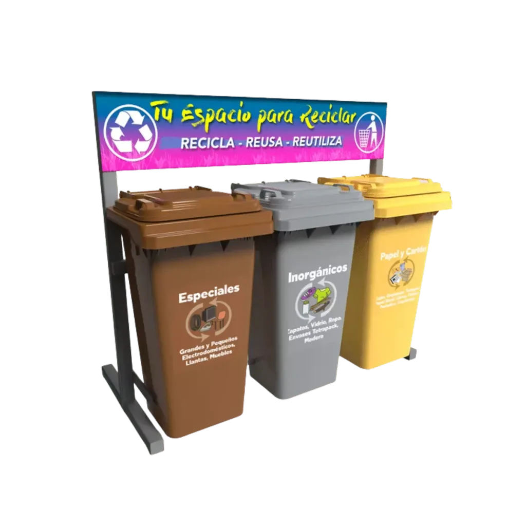 Estación de reciclaje ecol 360 hd1 de tres contenedores en línea