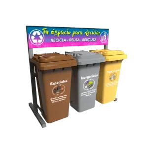 Estación de reciclaje ecol 360 hd1 de tres contenedores en línea