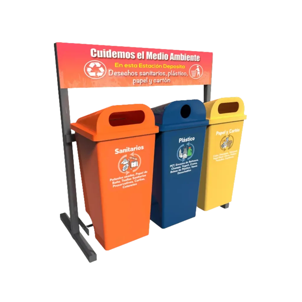 Estación de reciclaje ecol 420 rt1 de tres contenedores en línea