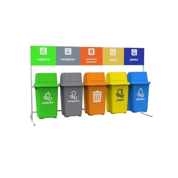 Estación de reciclaje ecol 450 hd5 de cinco contenedores en línea