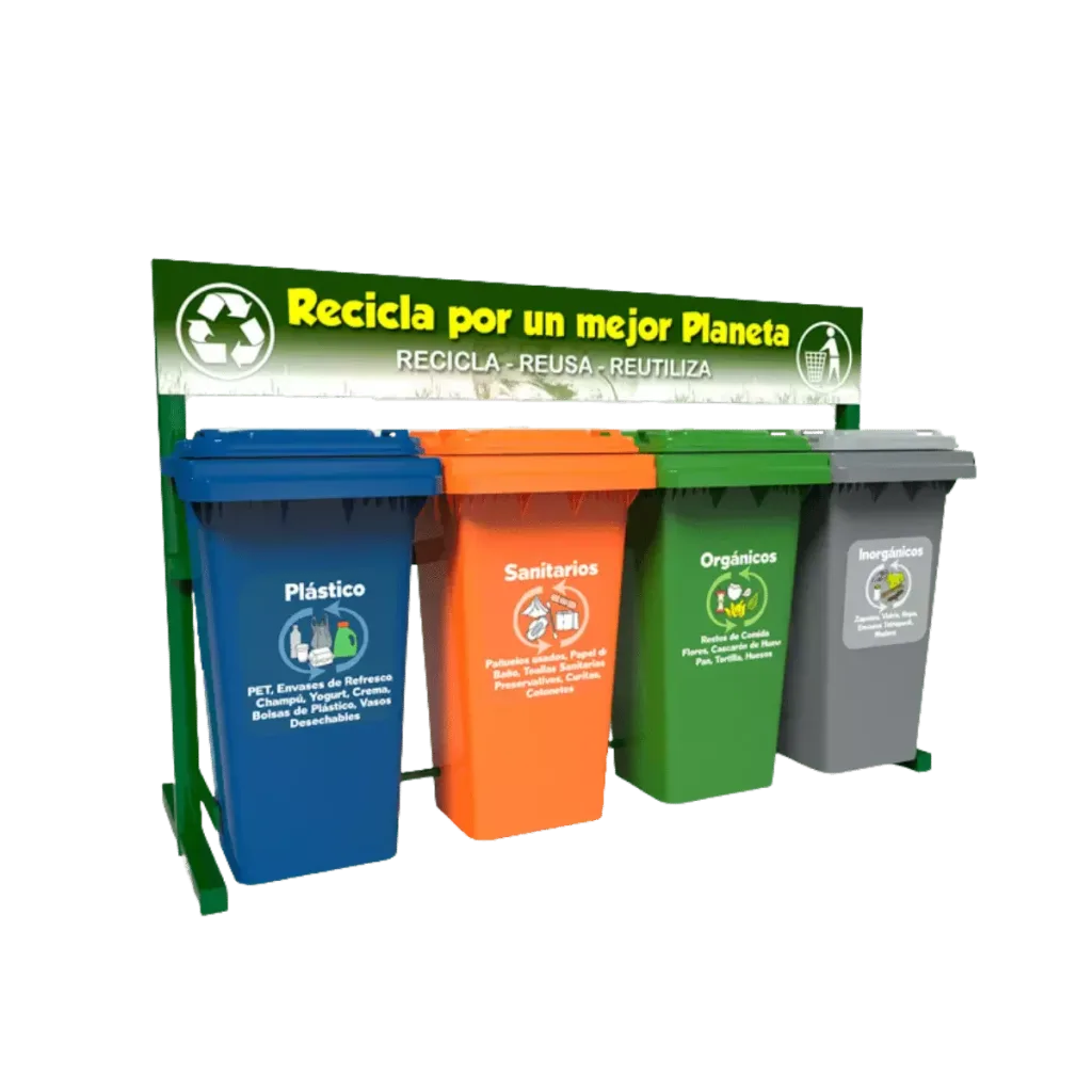 Estación de reciclaje ecol 480 hd1 de cuatro contenedores en línea