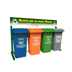Estación de reciclaje ecol 480 hd1 de cuatro contenedores en línea