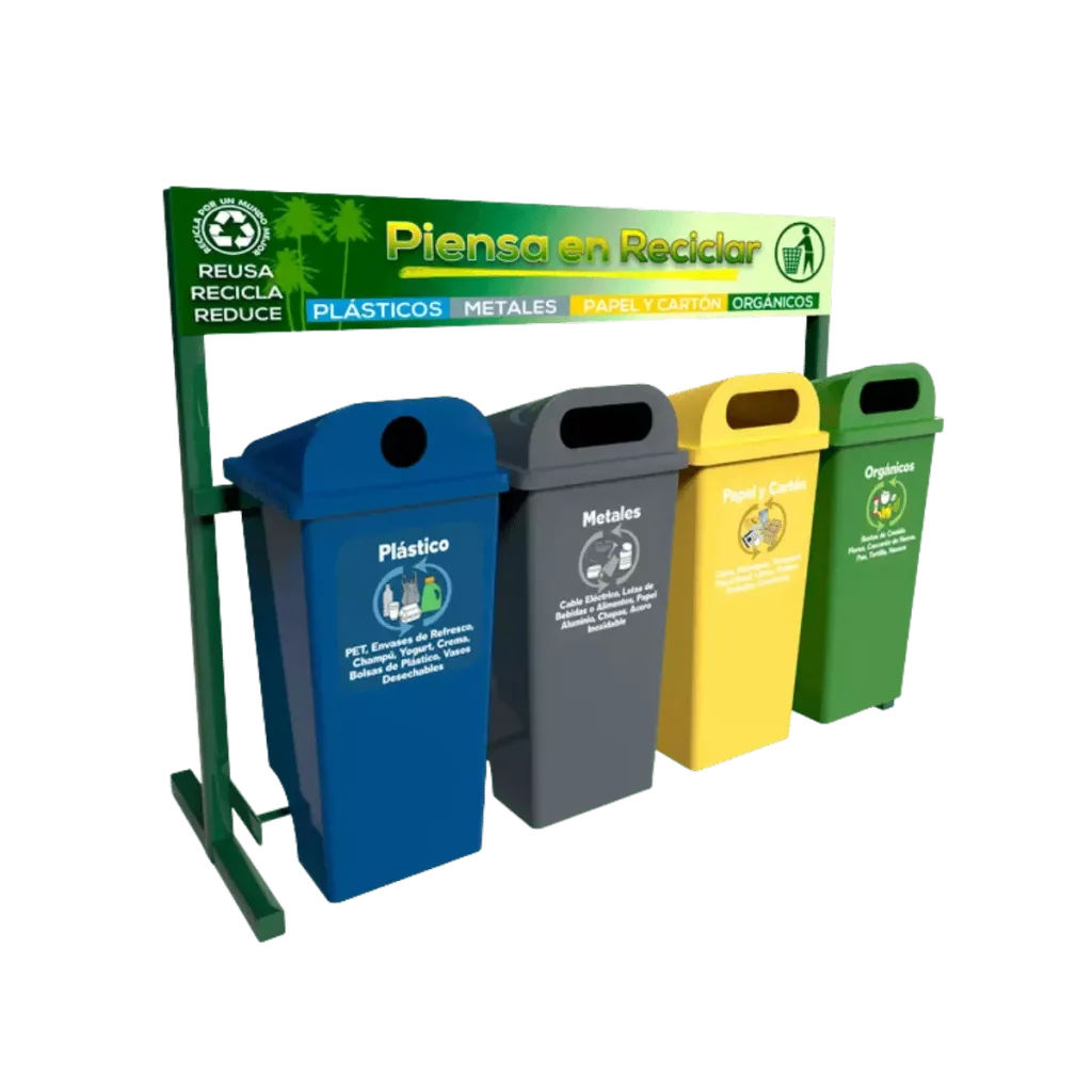 Estación de reciclaje ecol 560 rt1 de cuatro contenedores en línea