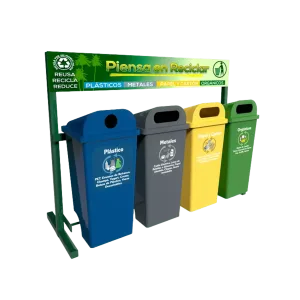 Estación de reciclaje ecol 560 rt1 de cuatro contenedores en línea