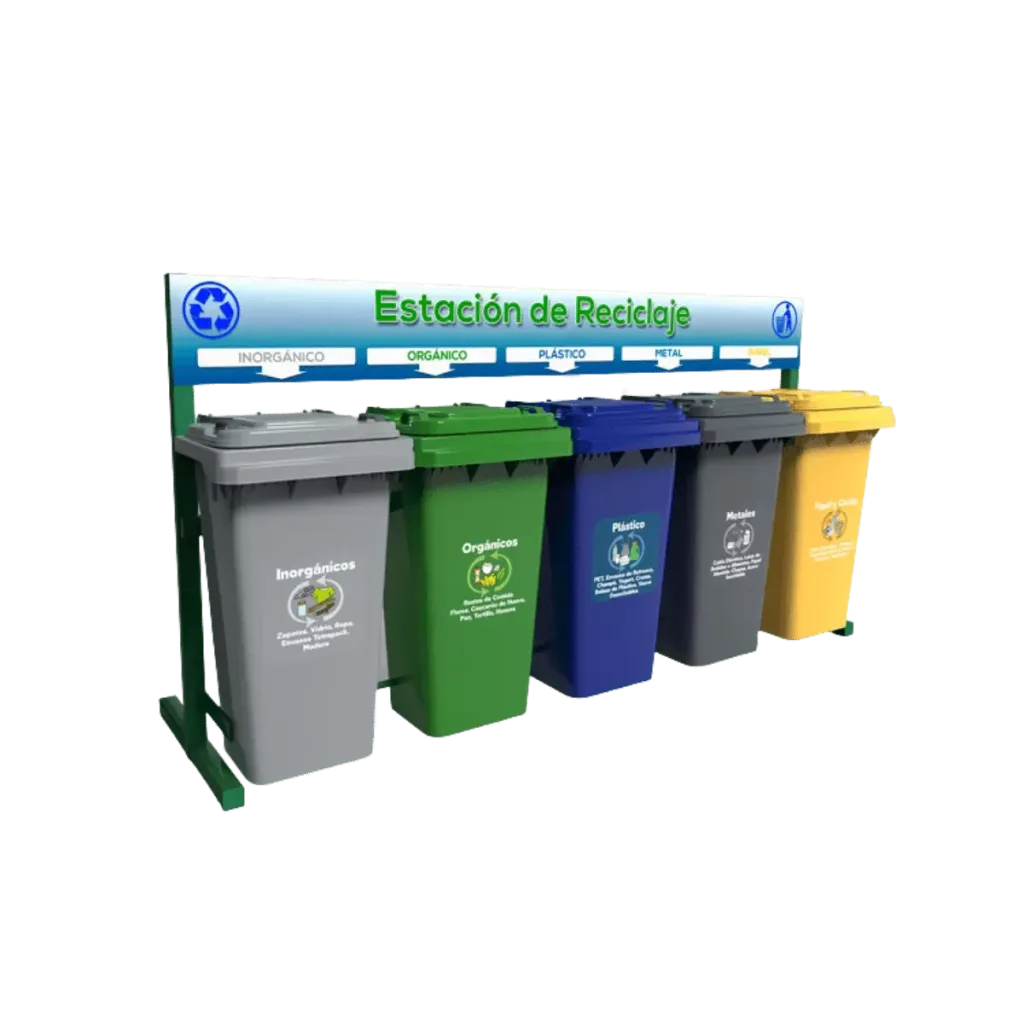 Estación de reciclaje ecol 600 hd1 con 5 contenedores en línea