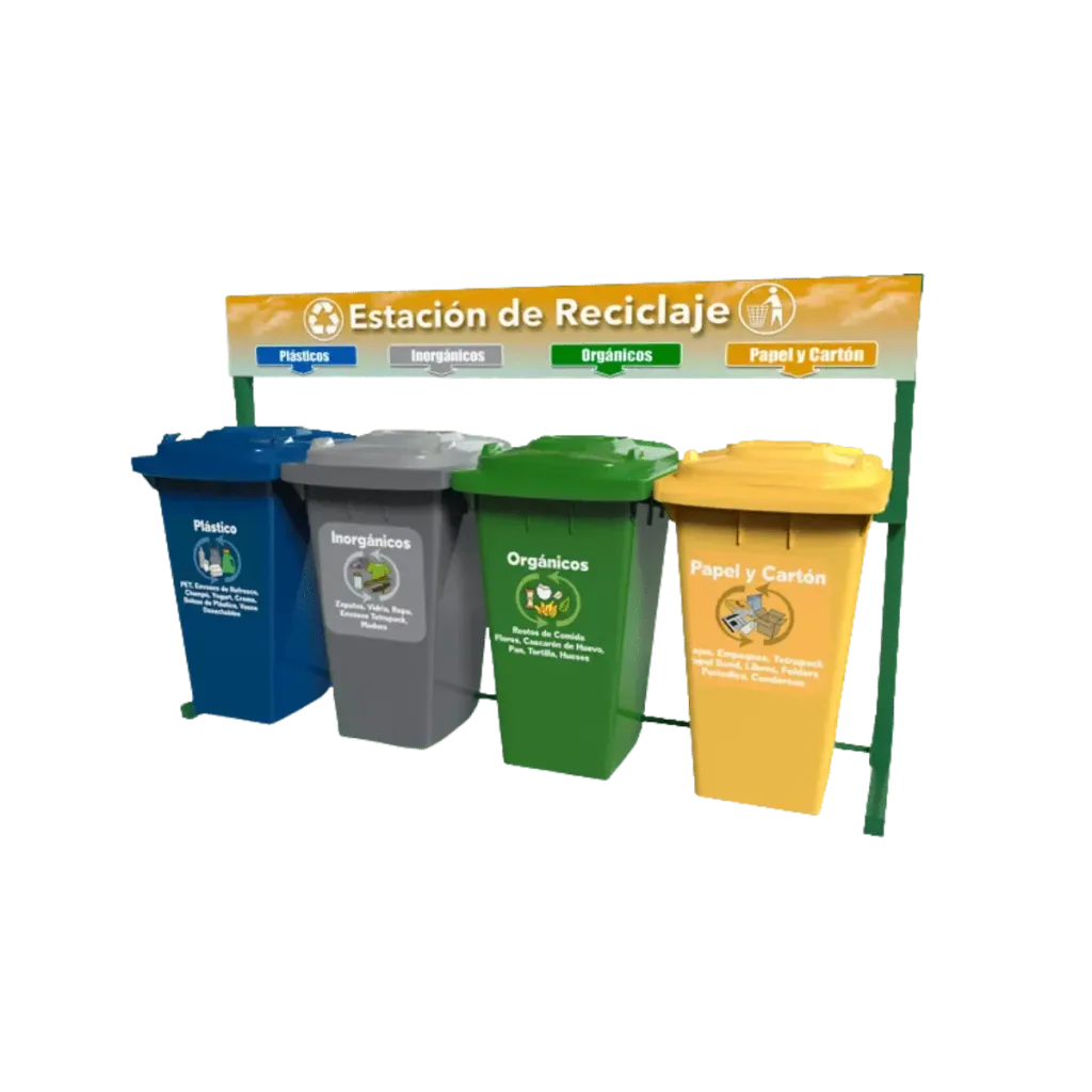 Estación de reciclaje ecol 960 hdg1 con 4 contenedores en línea