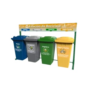 Estación de reciclaje ecol 960 hdg1 con 4 contenedores en línea