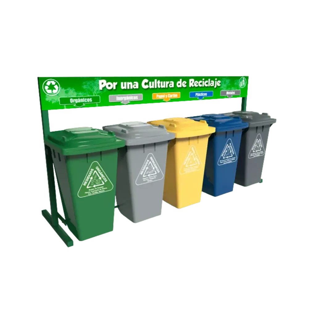 Estación de reciclaje ecol 1200 hdg1 de cinco contenedores en línea