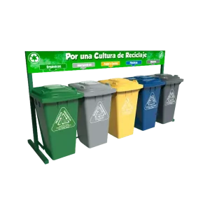 Estación de reciclaje ecol 1200 hdg1 de cinco contenedores en línea
