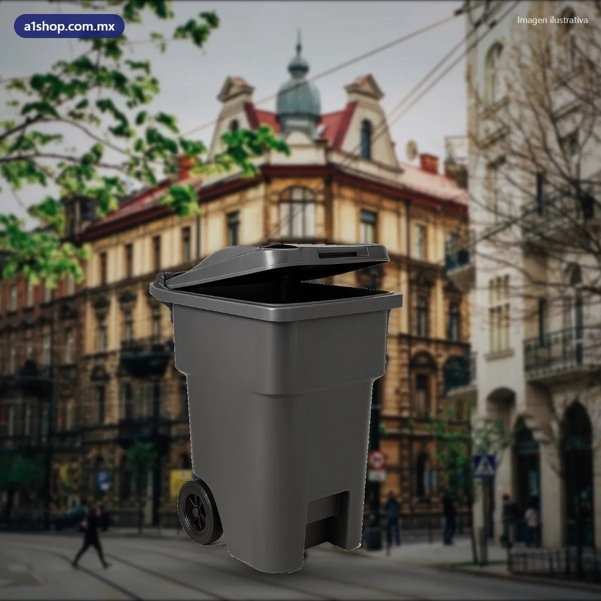 Bote para residuos de 400 litros A1shop en la calle (imagen ilustrativa)